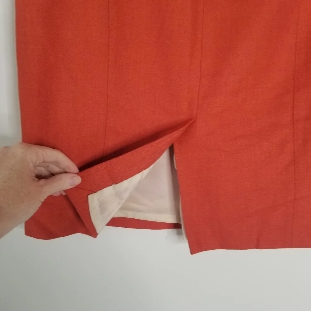 J. Crew 100% Wool Orange Pencil Skirt Size 4 Button Tabs Careerwear